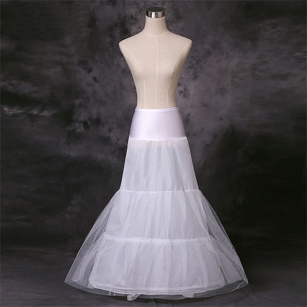 2 Hoops White Large Skirt Bride Bridal Wedding Dress Elastic Waist Mermaid 2 tulles Support Petticoat for Women