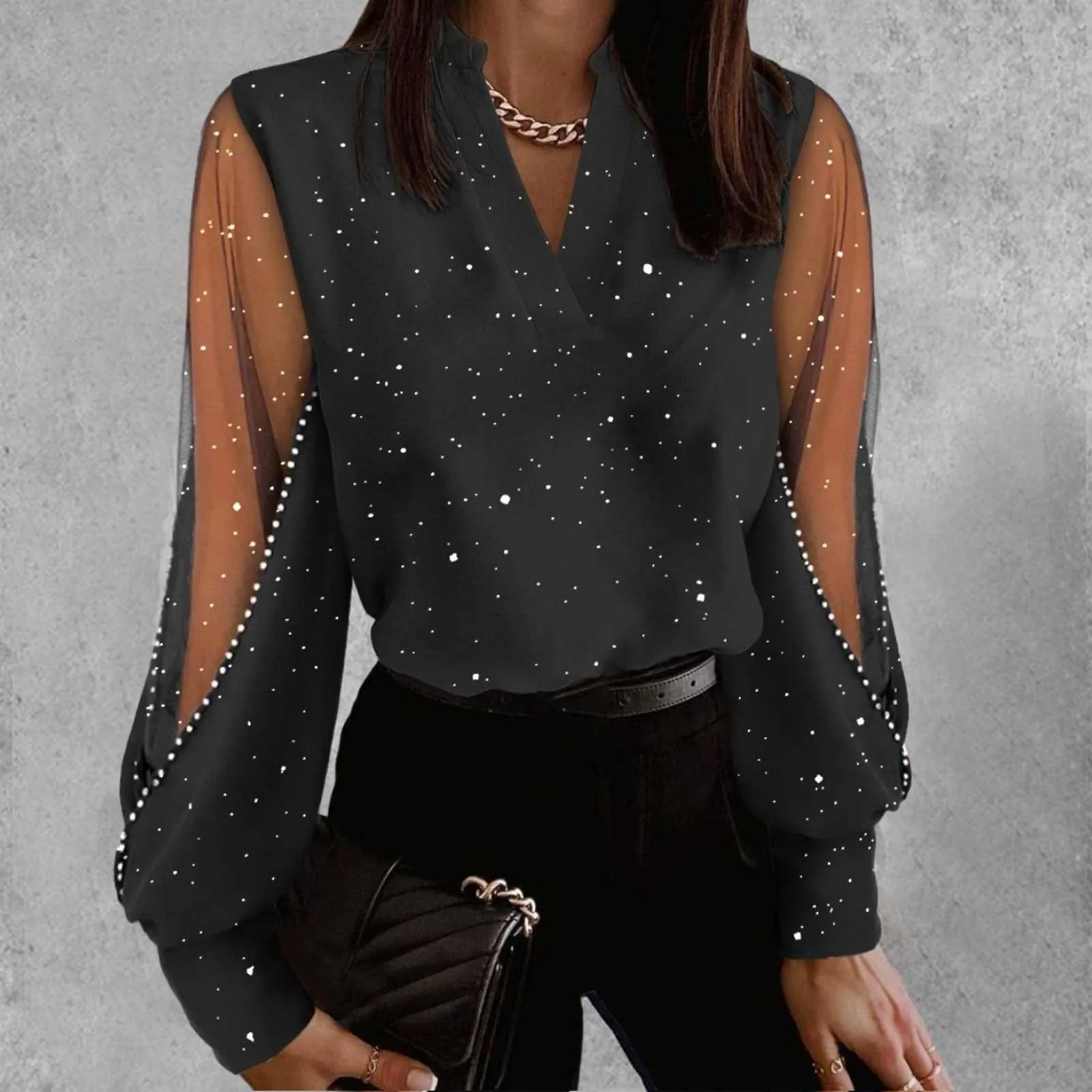 

Женская шифоновая рубашка, блузки с блестками, однотонные классические деловые костюмы, Высококачественная дышащая повседневная одежда