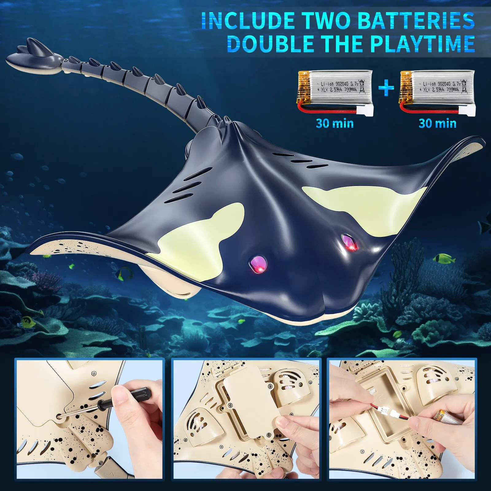 Remote Control Toy High Simulation Devil Ray for Pool Bathroom Great Gift Boat Toys for 3+ Year Old Boys and Girls 3