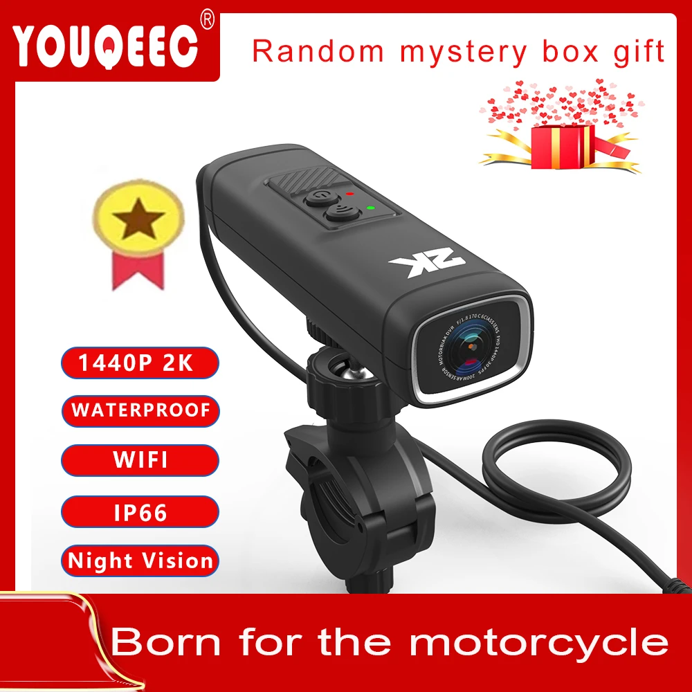 YOUQEEC Motorcycle Camera Video Recorder Dashcam 2K 1440P Bicycle Riding Cameras Helmet Camera
