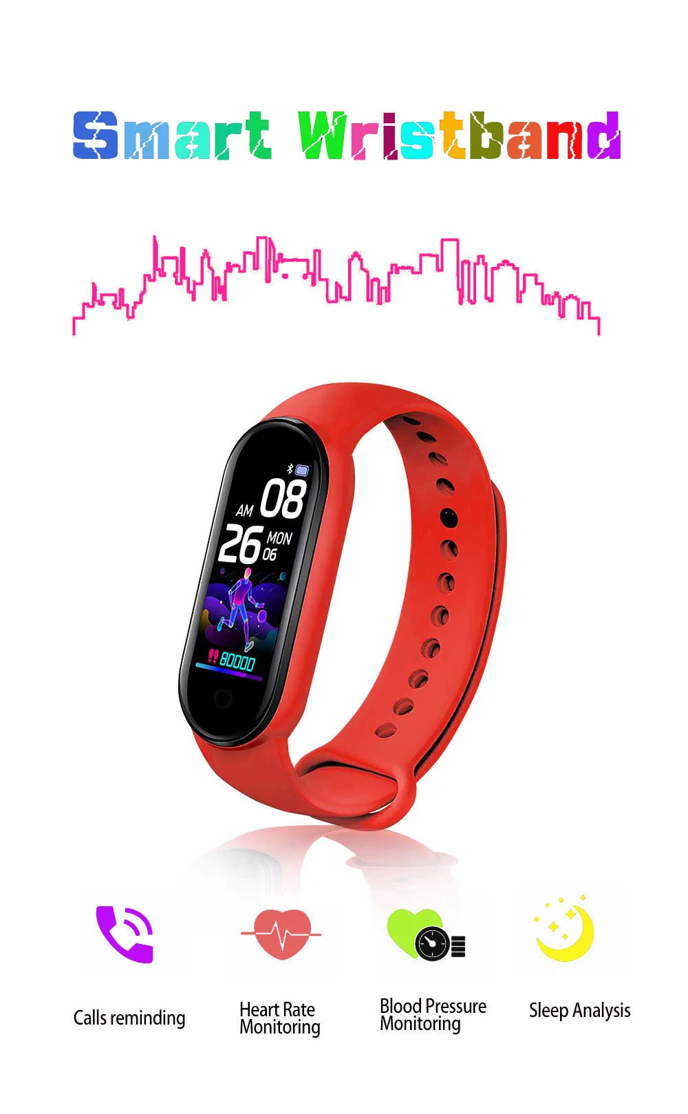 New Fitness Bracelet Smart Watch Color Screen Bluetooth Caller Information Reminder Sleep Tracker Multifunctional Sport Band