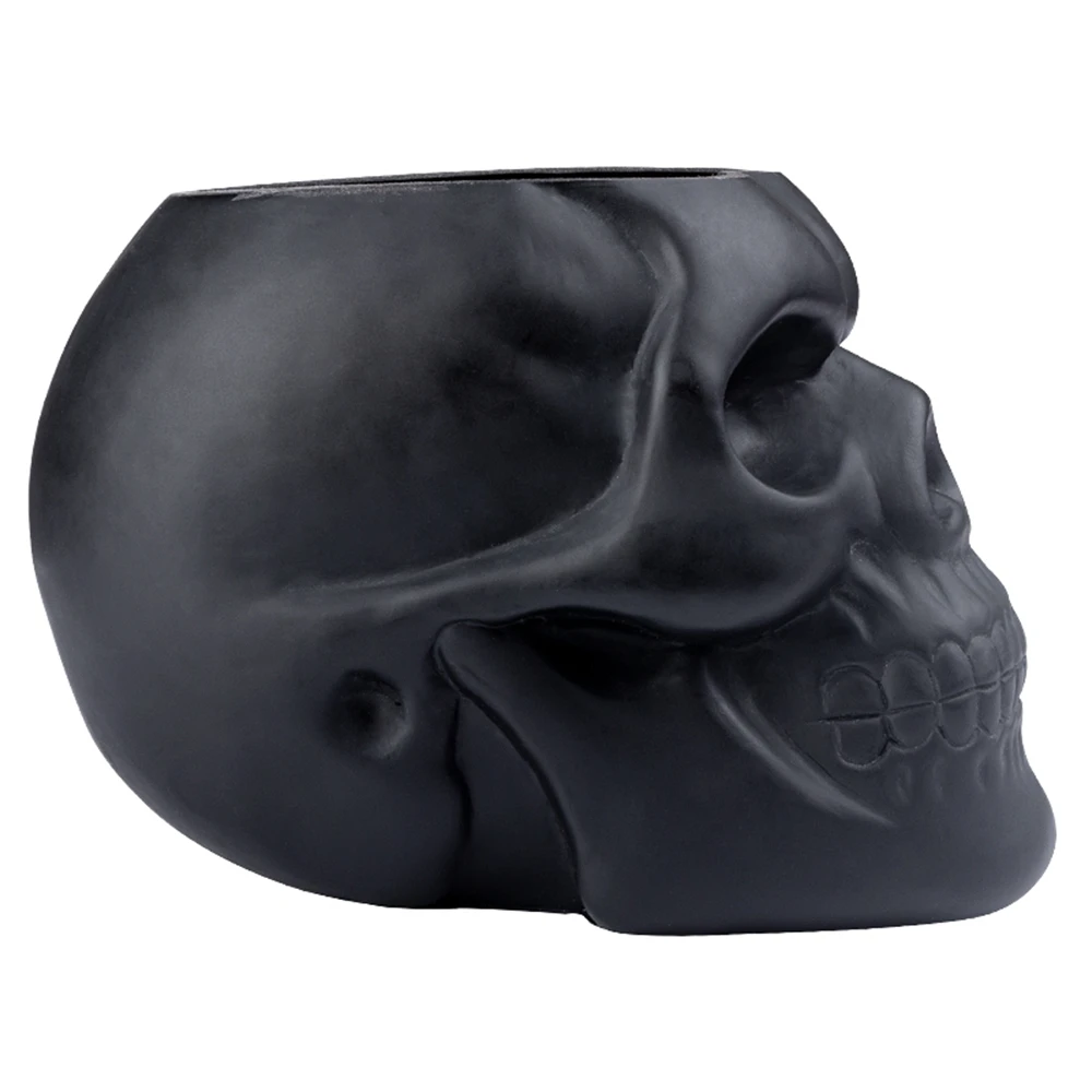 Rosa Totenkopf Horror Kleiner Blumentopf Make-up Pinsel Eimer Totenkopf Halloween Dekorationen Tischzubehör Display Stifthalter Geschenk – Detail 2