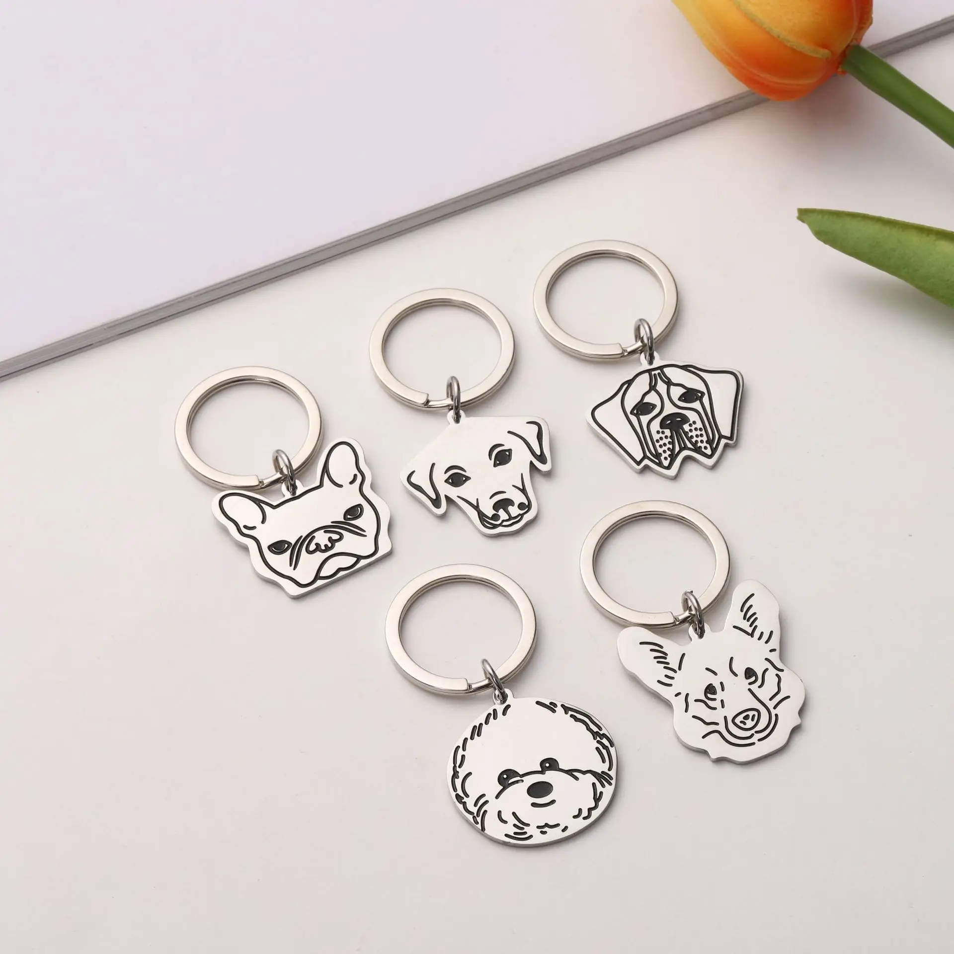 Dog Pet Key Chain Gift Jewelry Car Keychain Stainless Steel Key Ring
