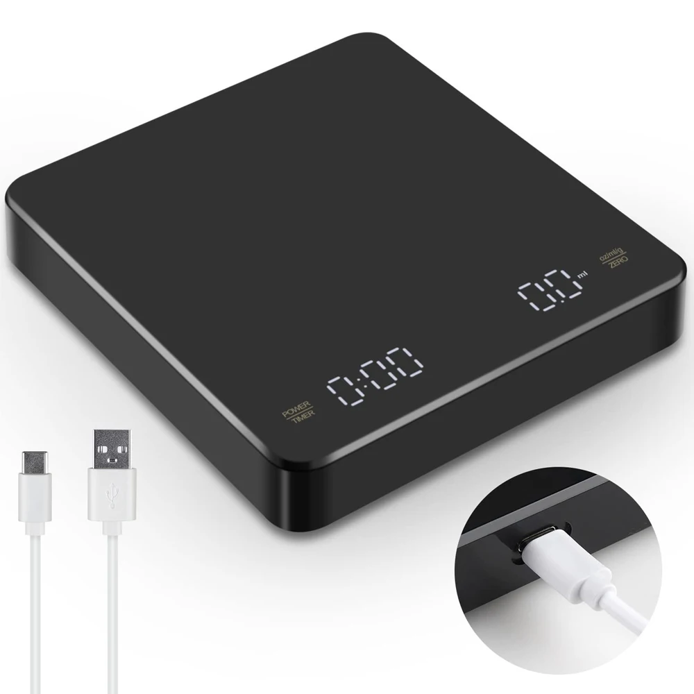 Digital Coffee Scale 3KG/0.1g 250mAh Type-C Charging Kitchen Timer Scale Food Baking Heat-resistant Material