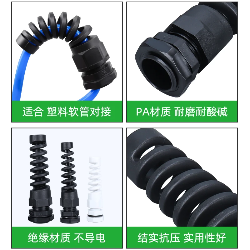 Waterproof Cable Gland Spiral PG11 PG13.5 PG16 PG19 PG21 Plastic Strain Relief Nylon Cord Grip Press Wire Entry Outdoor