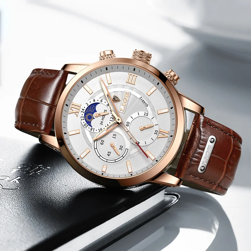 Men's Luxury Quartz Watch - Elegant Leather Strap, Sporty & Waterproof Design, Gift-Ready in Box