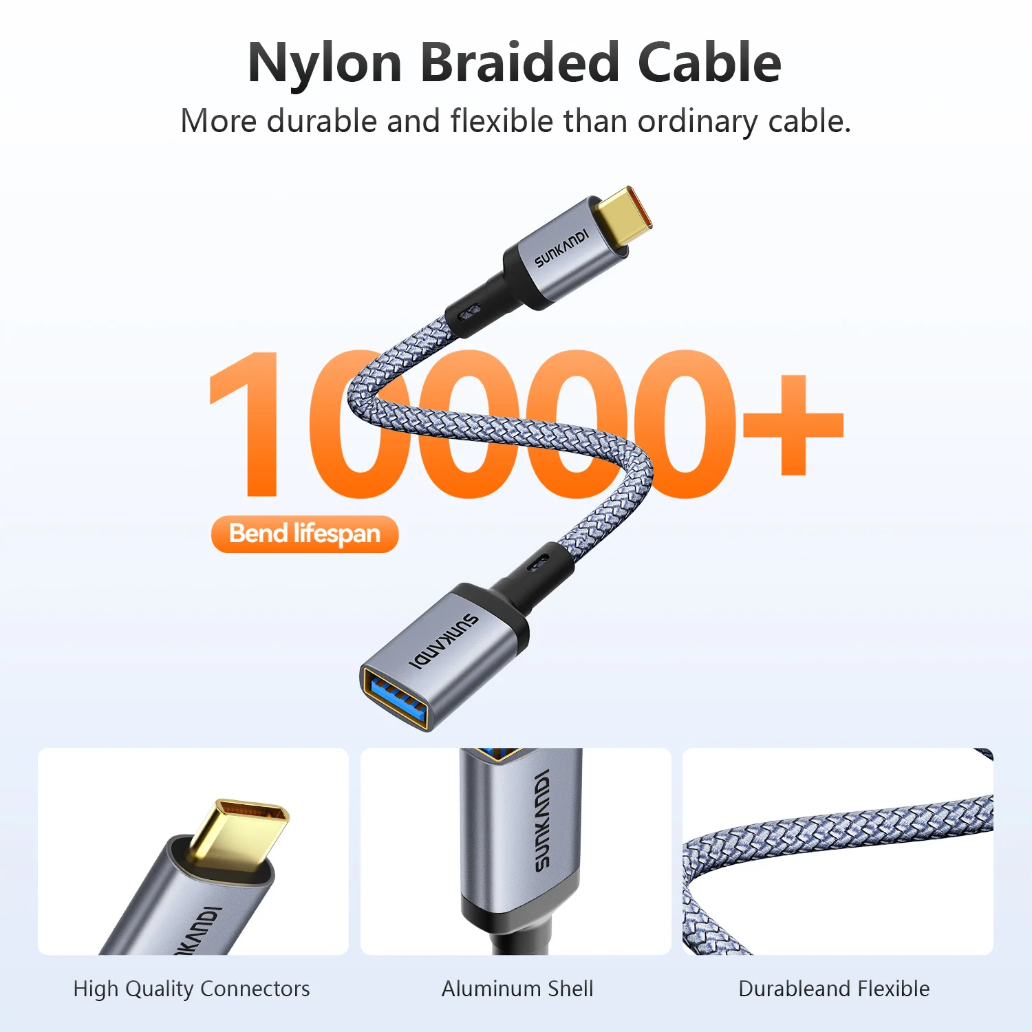 SUNKANDI USB C to USB 3.1 어댑터 10Gbps OTG 케이블 타입 C(수) to USB A(암) 아이폰 15 맥북 프로 에어 아이패드 프로 갤럭시 S24용