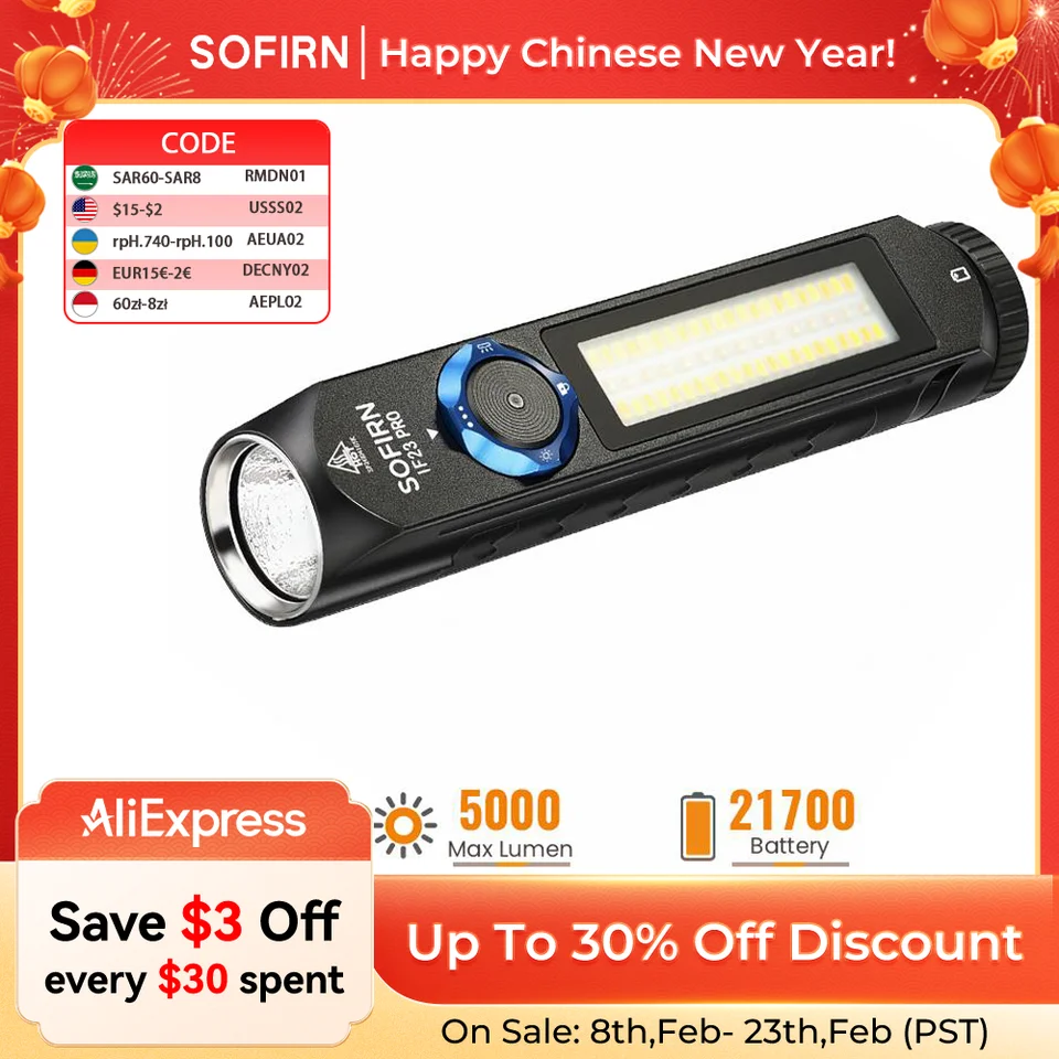 Sofirn IF23 LED Torch 4000 Lumens, Multi-Colour Powerful Rechargeable USB C Super Bright With 8 Brightness Modes For Camping Fishing Outdoor Search - View #7