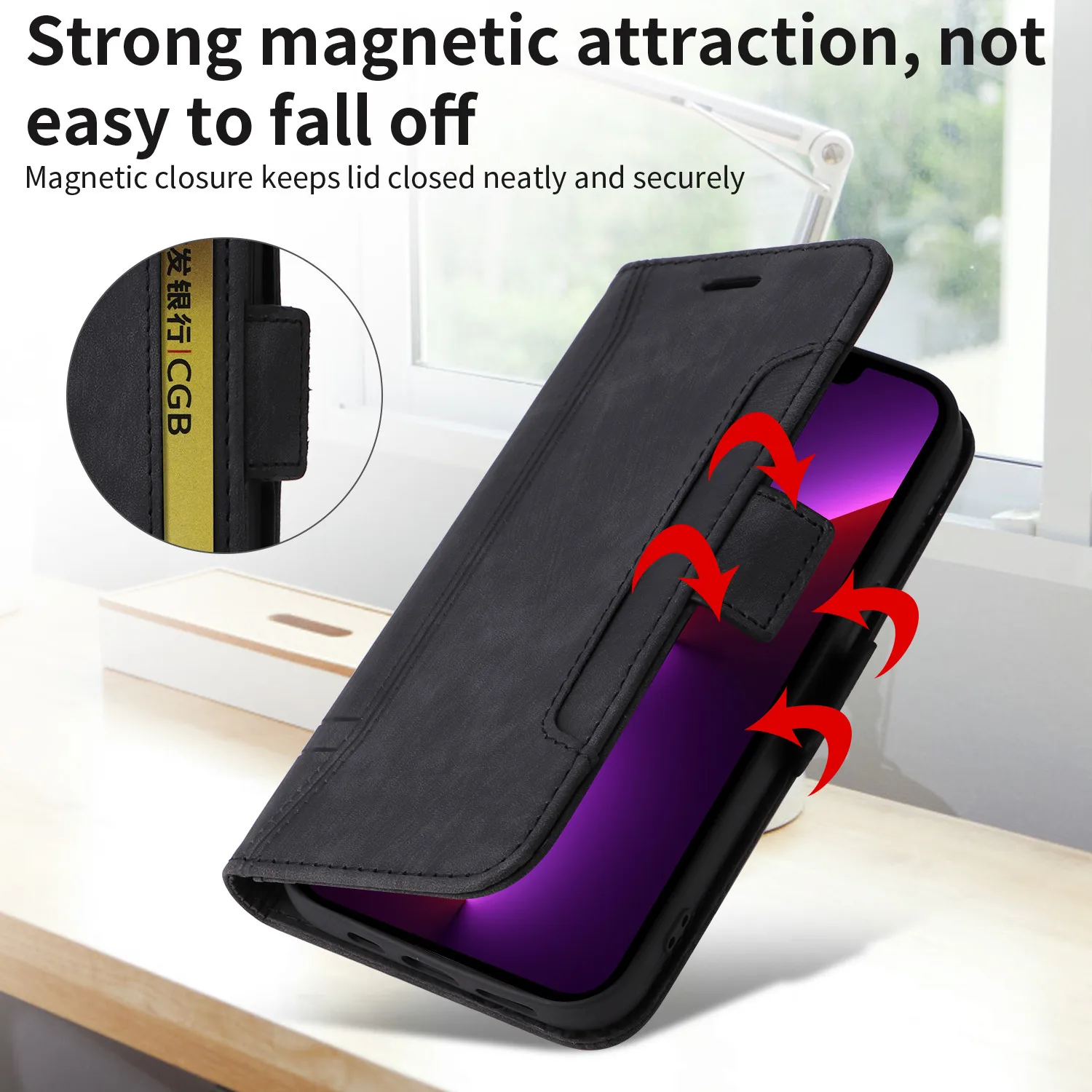 Leather Flip Phone Case with Magnetic Wallet and Stand
