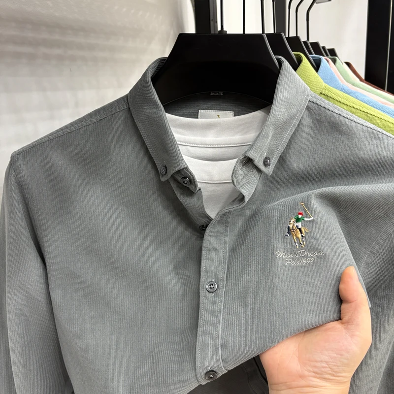 Spring and Autumn New 100% Cotton Long Sleeve Shirt for Men's Business, Leisure, Skin Friendly, Comfortable Collar Shirt Coat