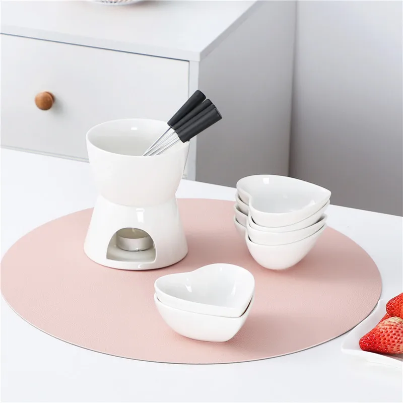 Ceramic chocolate fondue set heart shape Heart Shaped Chocolate Fondue Set, round shape fondue, Perfect Gift for Valentines Day
