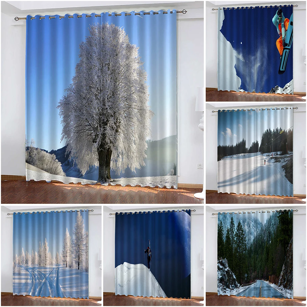 

Snow Tree 3D Printing Winter Home Curtains Snow Scenery Blackout Curtains Living Room Cotinas De Sala Curtains for Living Room