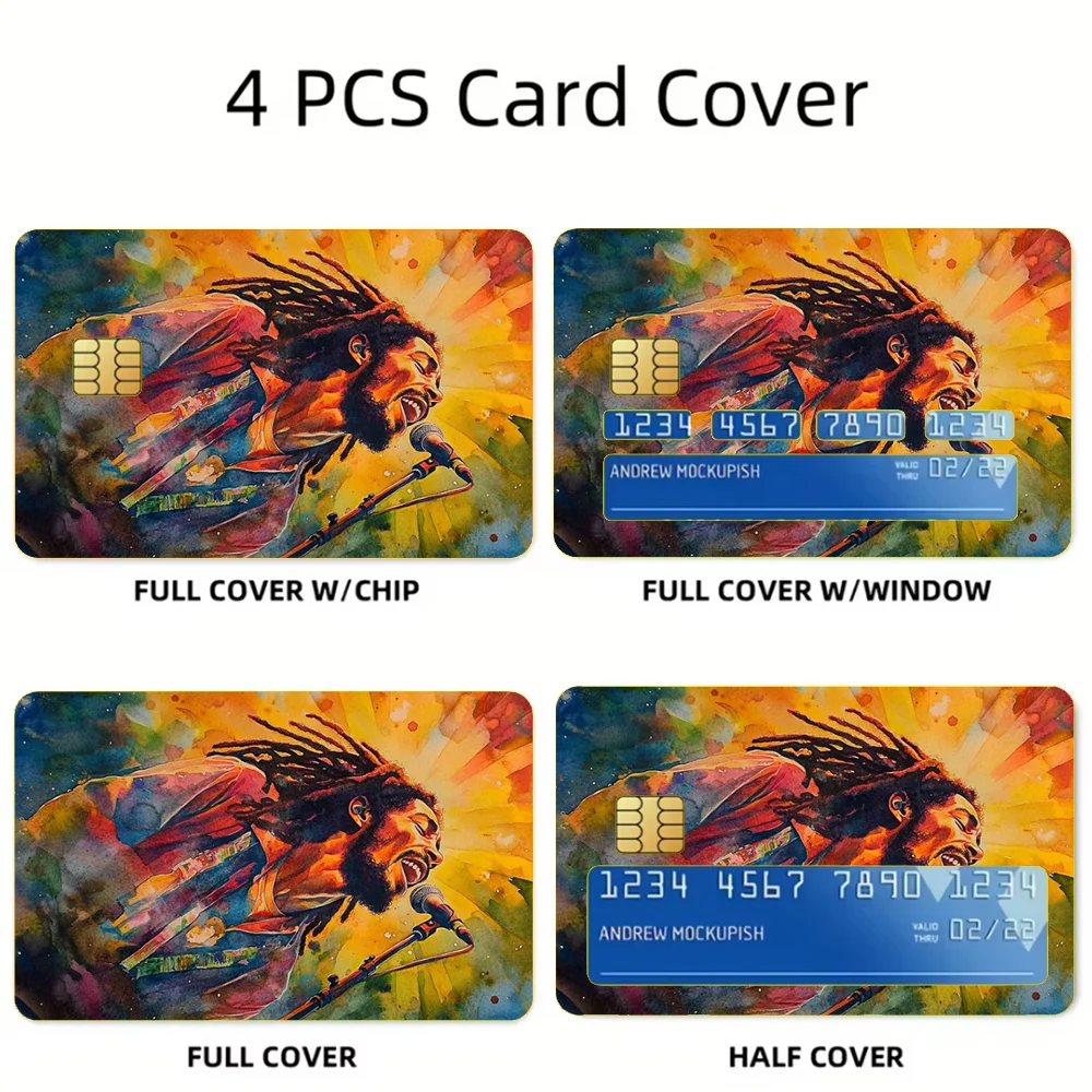 B-Bob Marley Rasta Lion Stickers For Debit Bank Credit Cards Metro Bus Pass Sticker Decoration Cover 4PCS Card Skin