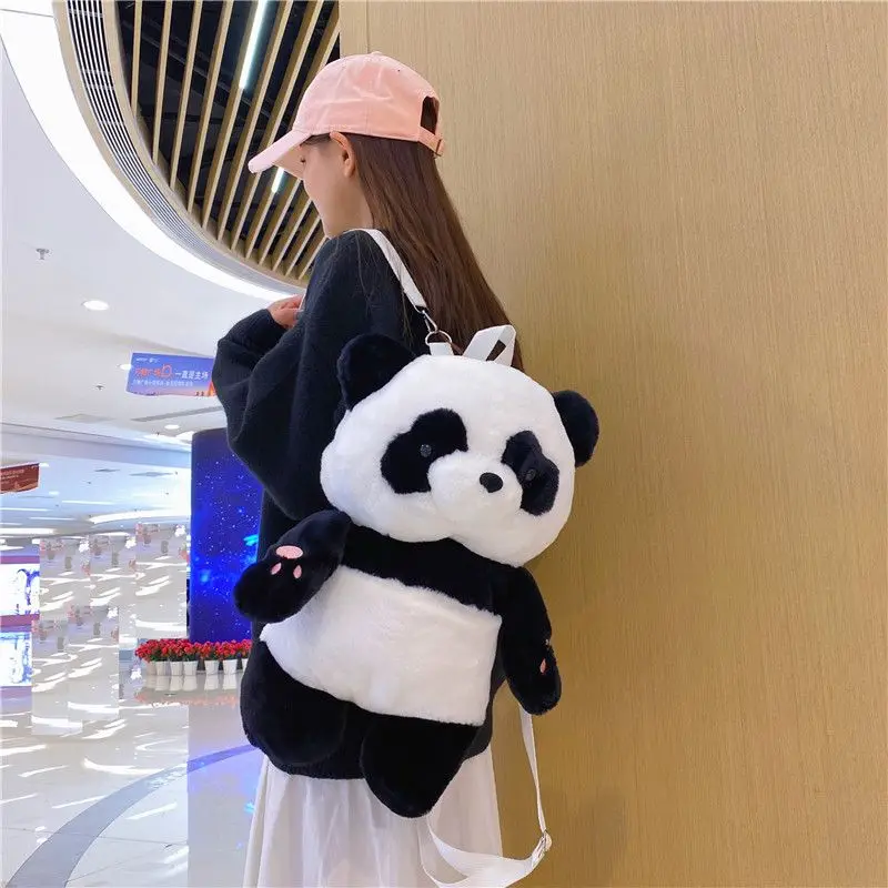 

2024 New Cute Panda Backpack for Girls Cartoon Plush Bag Korean Ins Leisure Versatile Children's Handbag Birthday Gift Doll Bags
