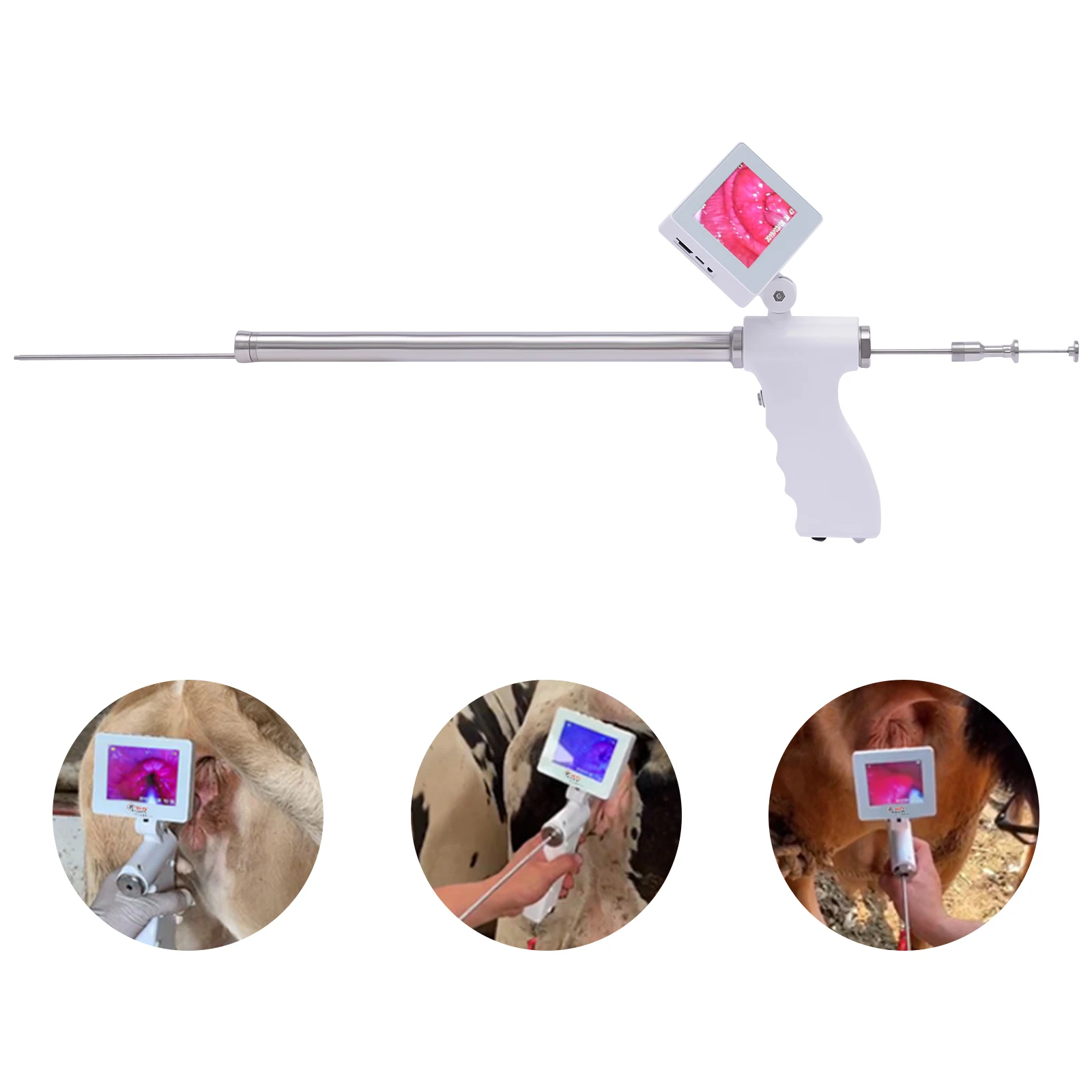 Cattle AI Kit with 15MP Camera 3.5-Inch LED Display Anti-Fall Rope 8 Hours Battery Life for Insemination Process
