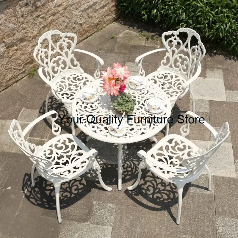 

Outdoor Cast Aluminum Tables And Chairs Courtyard Garden Hotel Urniture Terrace Combination leisure Metal Round Patio Table