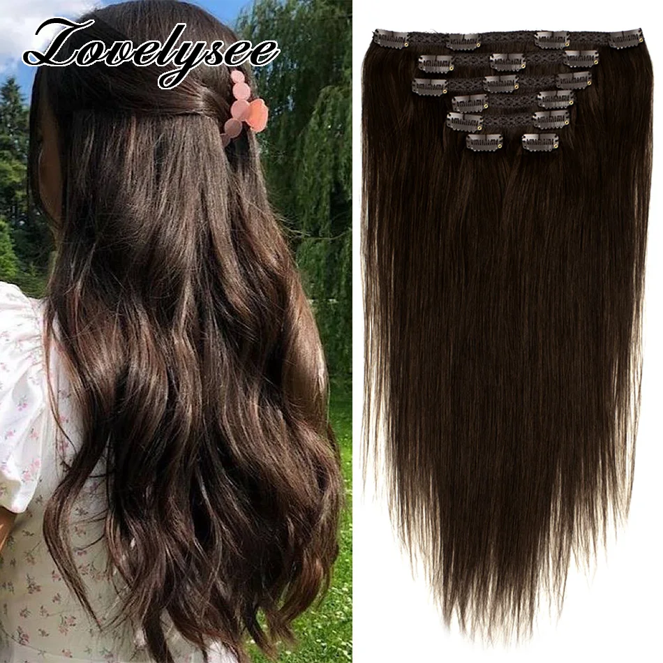 

7Pcs 100g Clip in Hair Extensions Human Hair Straight Brazilian 100% Remy Natural Color Hairpiece Dark Brown Hair Extensions