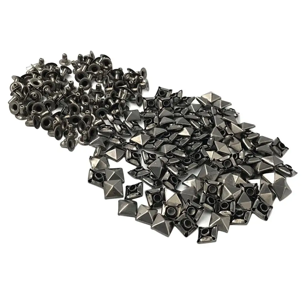 100 Sets Square Pyramid Rivet Stud Spikes for Clothes Shoes Bags 6mm to 12mm