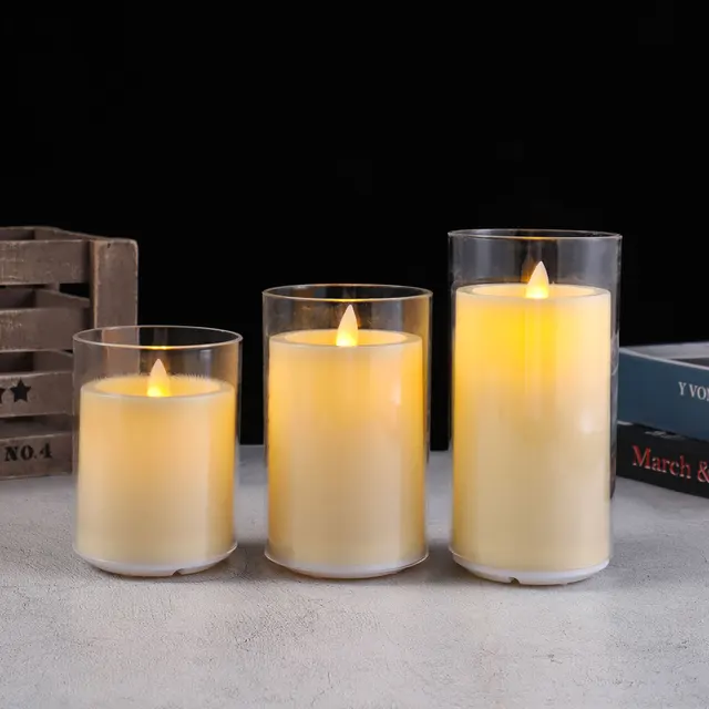 Bougies à mèche mobile rechargeables sans flamme, 1 pièce, avec télécommande et tasse, bougies à pilier décoratives en plastique pour minuterie de danse de mariage 6