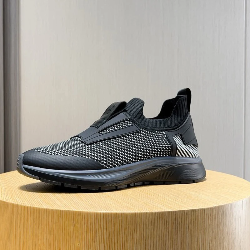 Luxury Men's Mesh Knitted Breathable Sneakers Platform Wear-Resistant Non-Slip Soft Sole Daily Outdoor Sports Shoes Cozy Slip-On 2