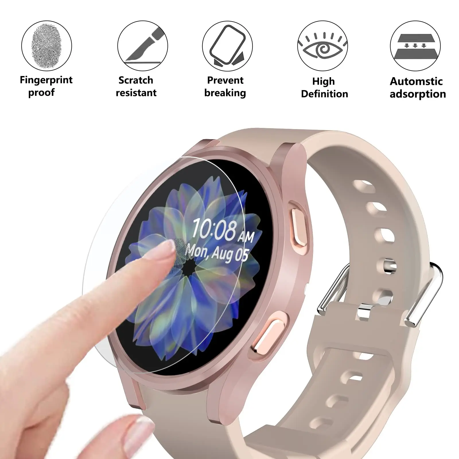 Samsung Galaxy Watch 4 Screen Protector and Case 44mm, Anti-Fog Tempered Glass Protective Film and Hard PC Bumper Smartwatch