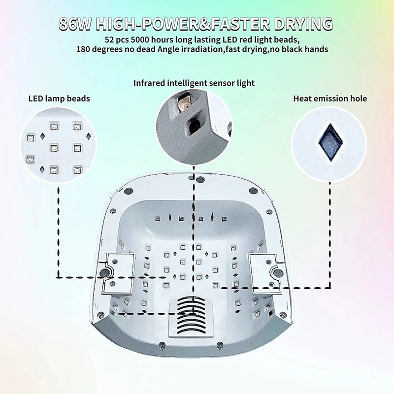 Rechargeable Nail Drying Lamp 86W Wireless Gel Polish Drying Machine Red Light Manicure with Handle Cordless Nail UV LED Lamp 4