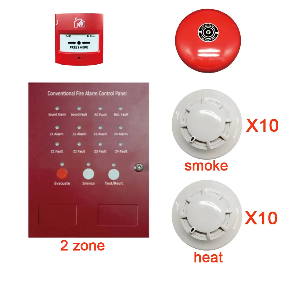 Conventional Fire Alarm Control Panel With Smoke Detector And Heat Detector Emergency Call Point Button Not Addressable