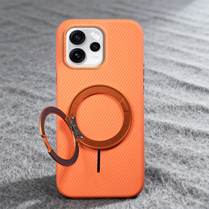Kevlar Texture Magnetic Ring Holder Shockproof Case - Wireless Charging Compatible