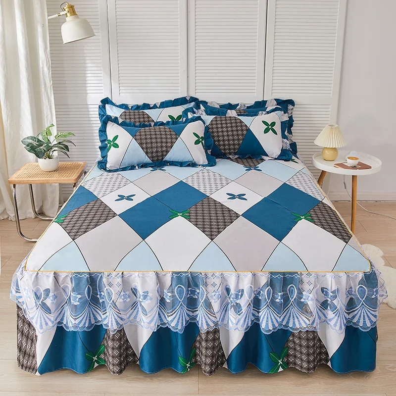 Description Picture 3 of item1PC Printed Bedding Set Soft Bed Skirt Bedspread Full Twin Queen King Size Bed Sheet Mattress Cover WithLace Without Pillowcases