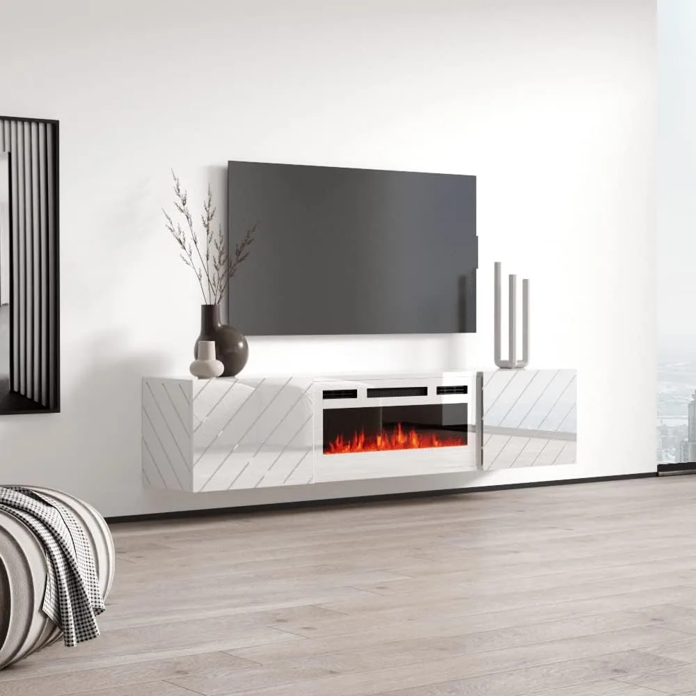 Floating Fireplace TV Stand for TVs Up To 80", 72" Entertainment Center, Wall Mounted Electric Fireplace TV Media Console 3