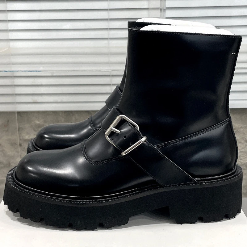 

High-End Short Boots Autumn New Full Of Personality Non-slip Platform Women Boots Buckle Strap Design Round Head Ladies Shoes