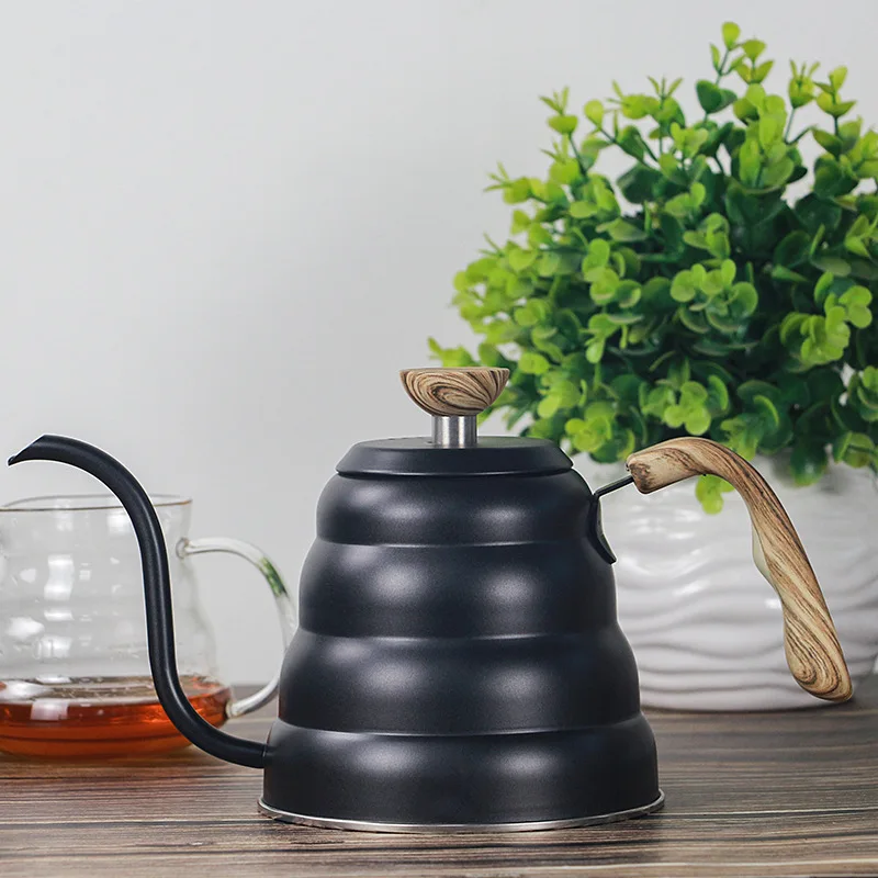 

Portable Outdoor Mocha Coffee Pot with Handle, 304 Stainless Steel, Black Teflon, Goose Neck, 1L 1.2L Large Capacity