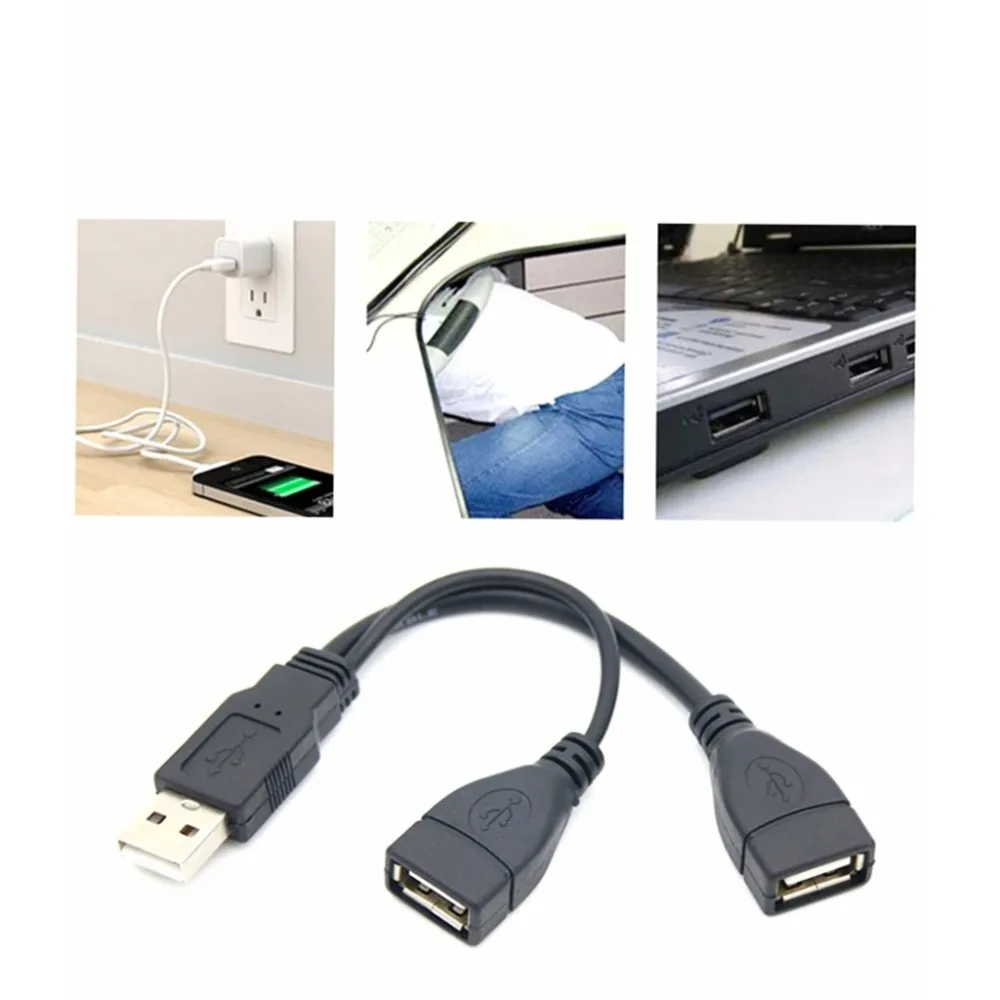 Dual-Port USB 2.0 Y Splitter Cable - Enhanced Data & Power Adapter