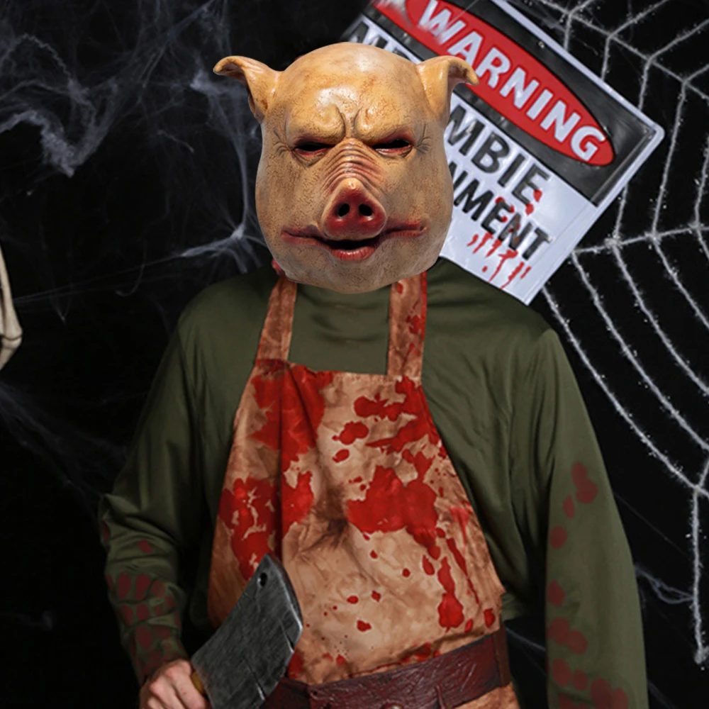 Masquerade Mask Full Face Mask Cafele Scary Horror Latex Pig Head Mask Masquerade Costume Animal Cosplay Full Face Latex Mask Halloween Party Decoration