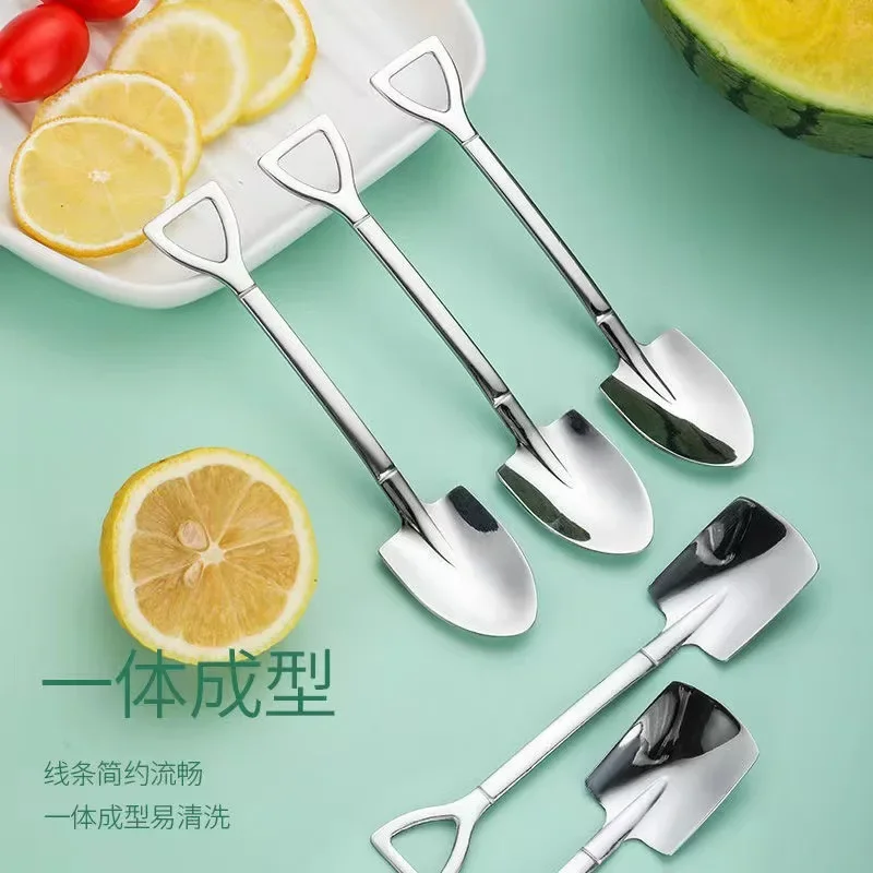 Stainless Steel Shovel Spoons Gold Silver Mini Coffee Teaspoon Fruit Ice Cream Dessert Spoon Scoops Kitchen Tableware Kitchen
