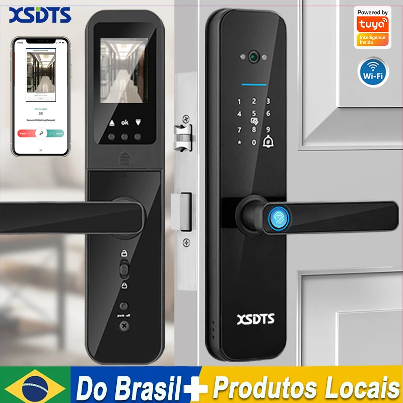 XSDTS Tuya Wifi Digital Electronic Smart Door Lock With Biometric Camera Fingerprint Smart Card Password Key Unlock