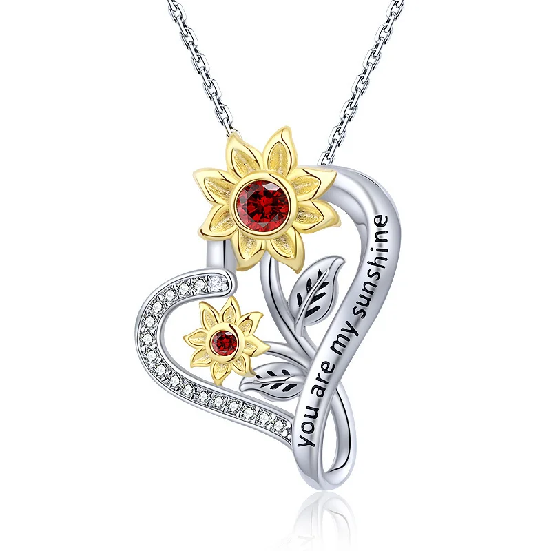 

Daisy Flower Infinite Heart Necklace 925 Sterling Silver You Are My Sunshine Pendant Chain for Women Jewelry Valentine Day Gift