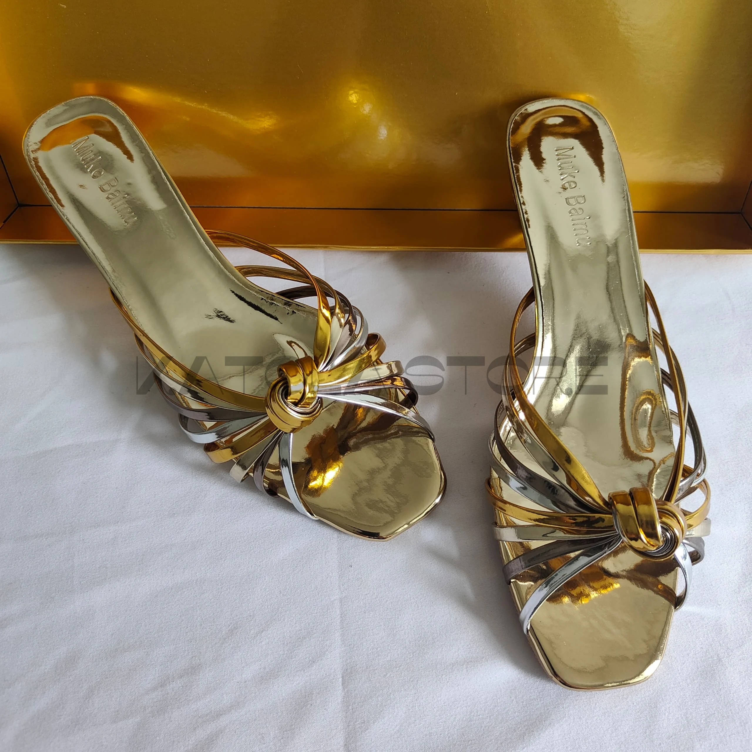 Zapatillas Doradas Tacones Abiertos Dorados Sandalias Doradas Con