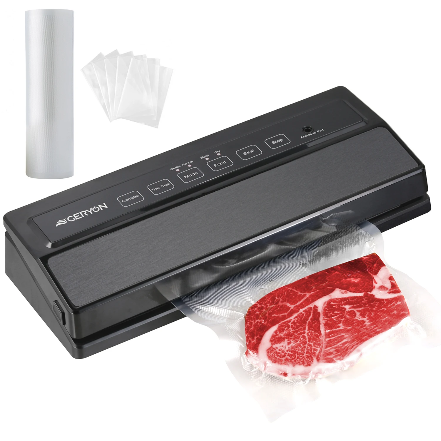 GERYON Black Electric Vacuum Sealer Sous Vide Food Saver With 2 Pcs