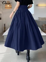 Celmia High Waist Swing Long Skirt Women Fashion Pleated Zipper Party Jupe Casual Loose A-line Skirt 2025 Vintage Beach Skirt - Image 4