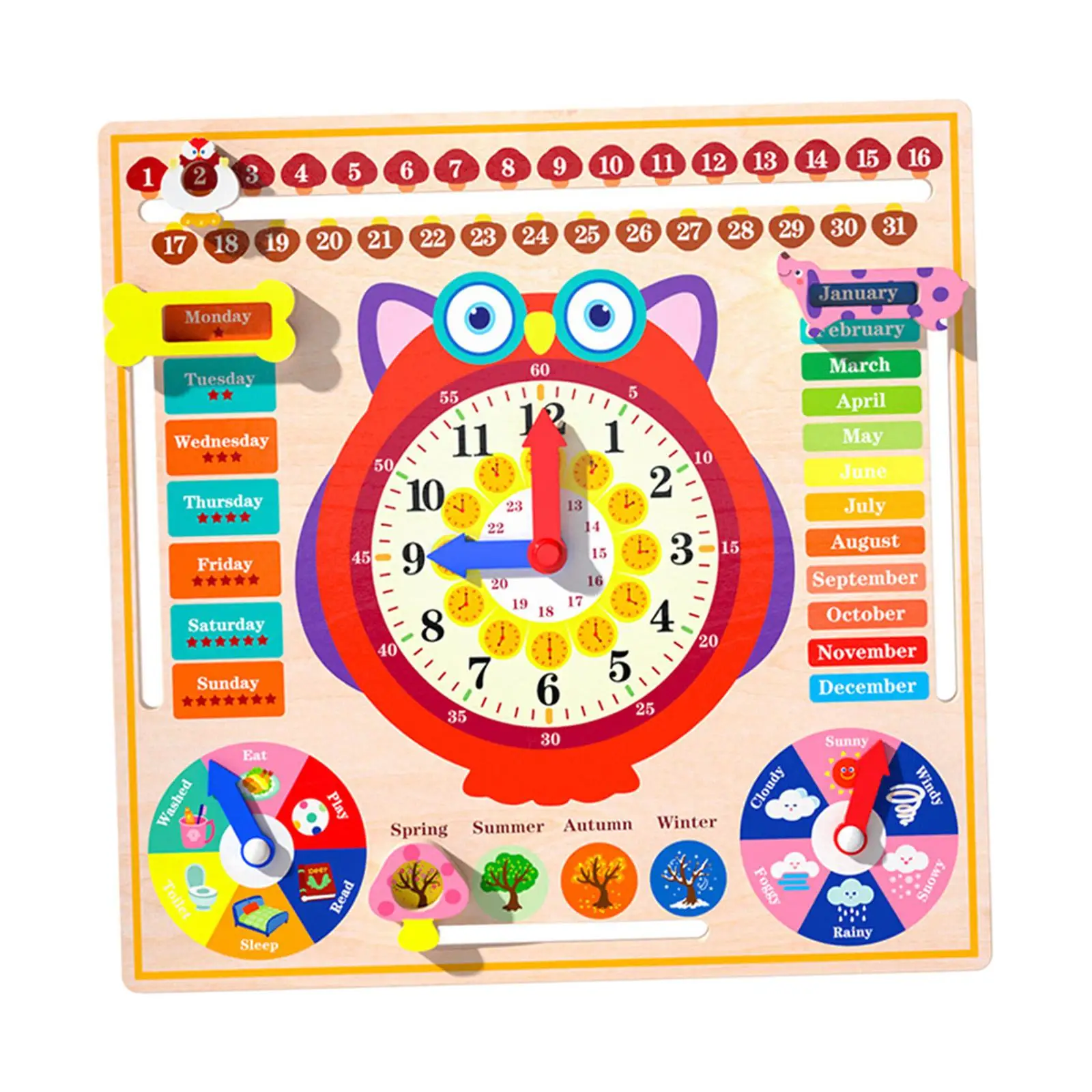 Montessori Wood Toy Learning Toys Multifuctional Teaching Clock Calendar for Boys Girls Children Toddler Kids Birthday Gifts images - 6