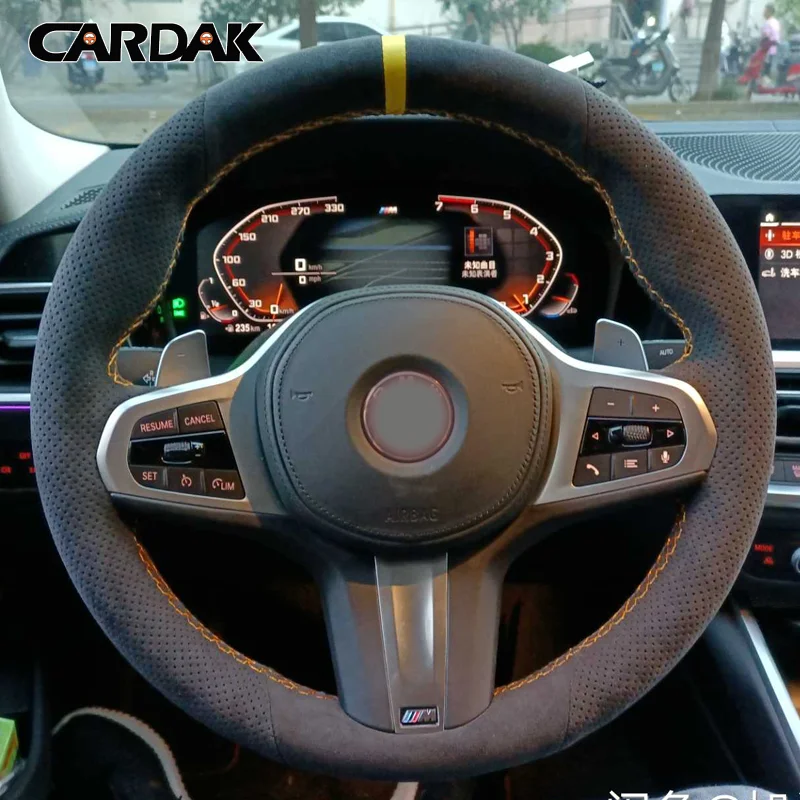 CARDAK 블랙 가죽 스웨이드 스티어링 휠 커버 BMW M 스포츠 G30 G31 G32 G20 G21 G14 G15 G16 X3 G01 X4 G02 X5 G05 M5