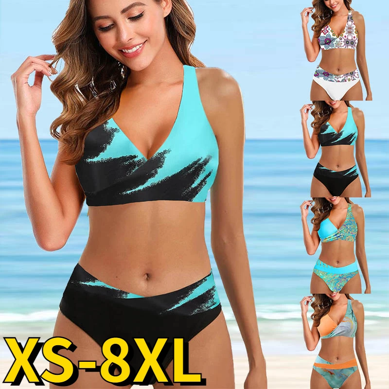 

2023 Women New Retro Bathing Suit Swimsuit Female New Design Printing Bikini Swimwear Summer High Waist Two Piece Set Bath Suit
