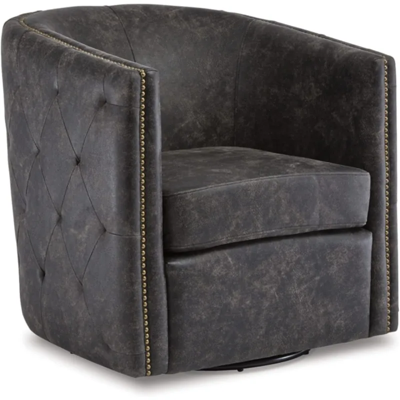 

Brentlow Tufted Accent Swivel Chair, Distressed Black