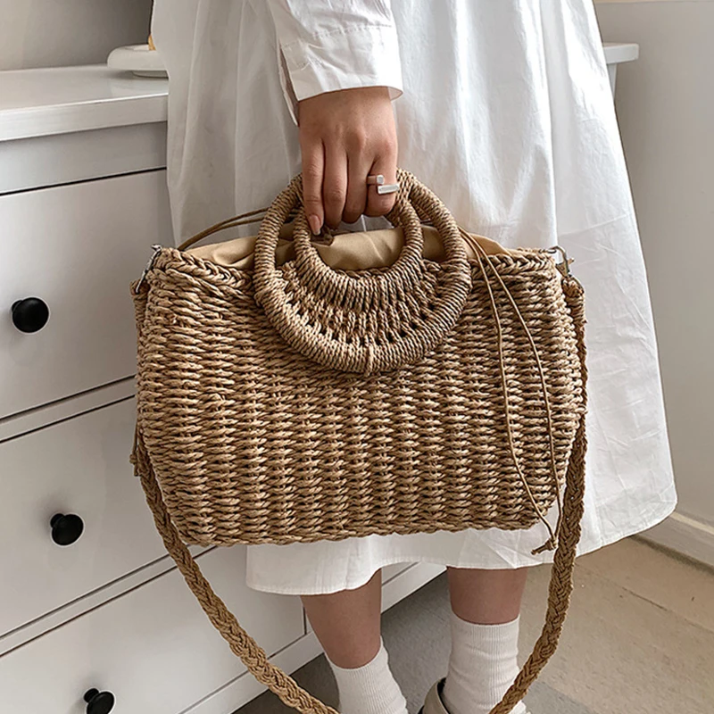 Straw Shoulder Bags For Women Summer Casual Woven Crossbody Bag Travel Basket Beach Bag Female Rattan Purse and Handbags bolsa
