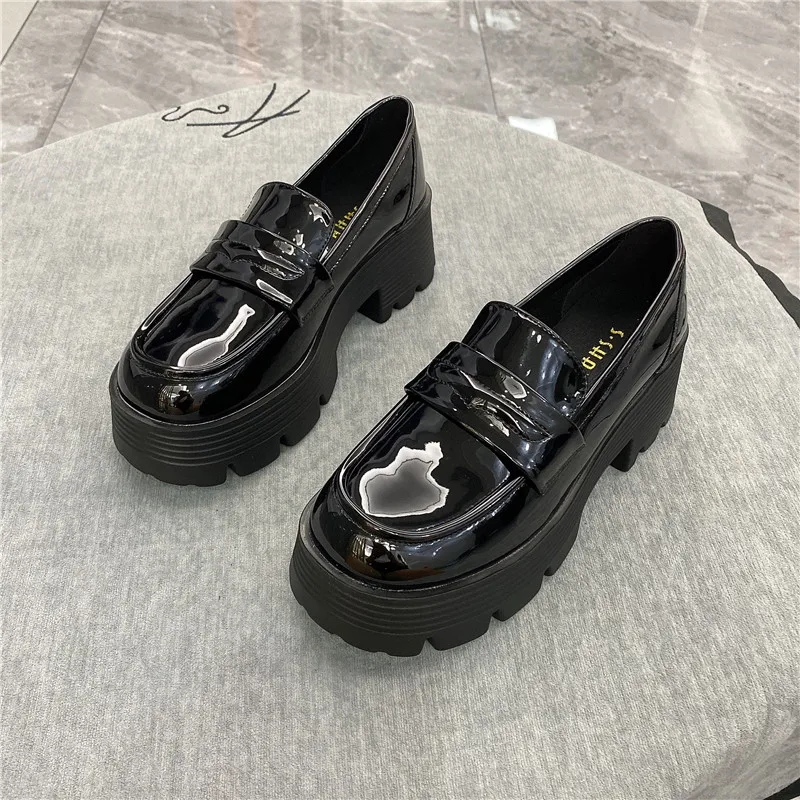 

Genuine Leather British Style Rhinestones Loafer Shoes Thick-Soled Shallow Shoes Women's Pumps JK Japanese Uniform Casual Shoes