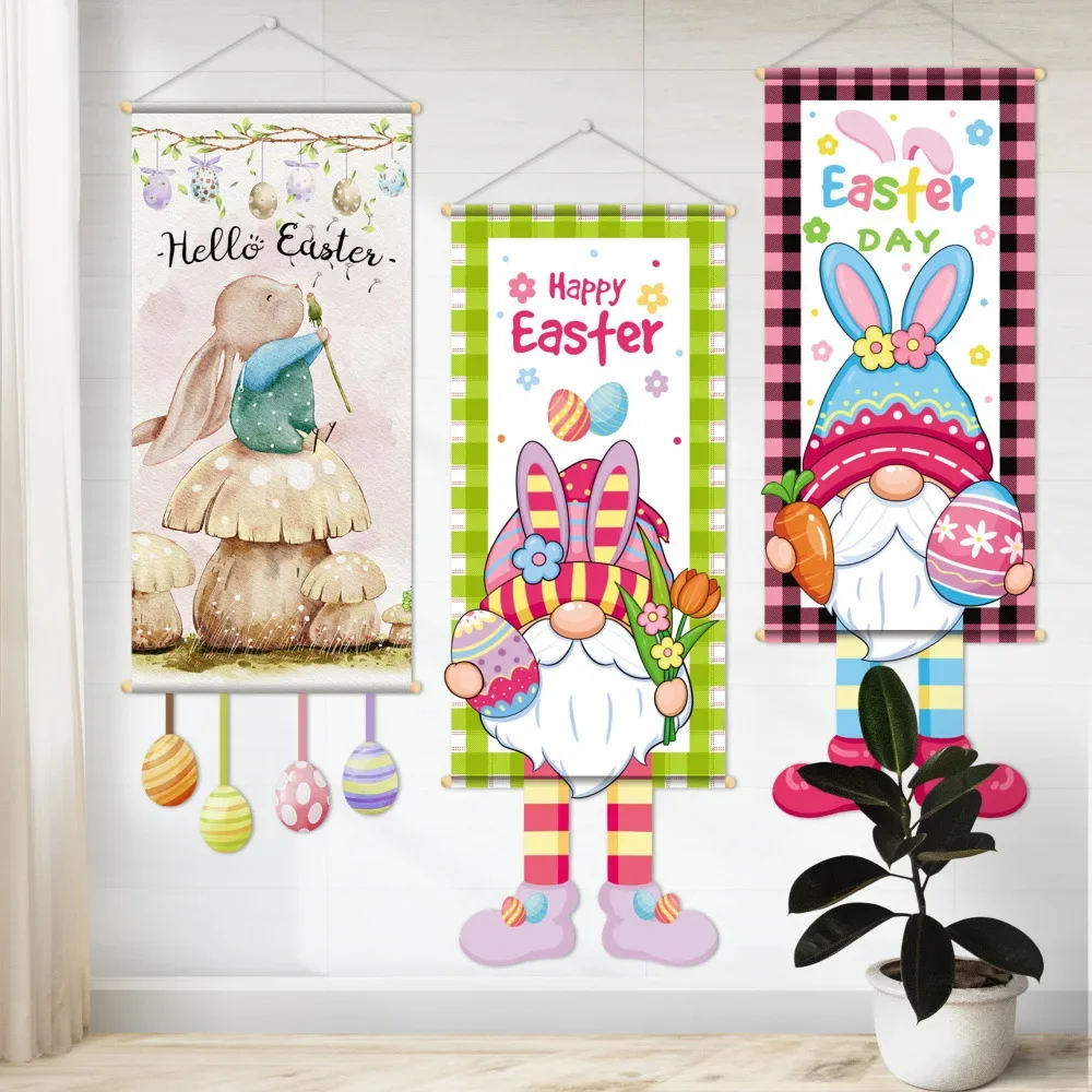 

105x40cm Easter Pendant Hanging Faceless Dwarf Bunny Banner Home Decor Easter Egg Door Garland Wall Decor Happy Easter Day 2024