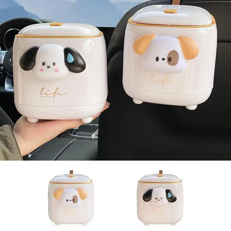 

Car Storage Box Eye Catching Puppy Design Hangable Vehicle Trash Bin Small Garbage Cans Organizer for Back Multiple Functions
