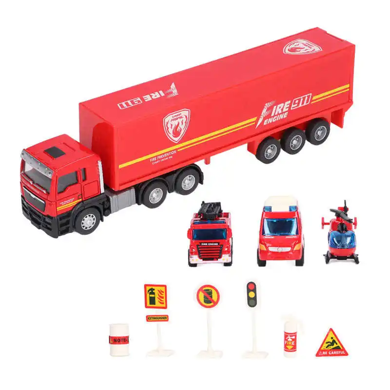 1:58 Fire Truck Toy Fine Workmanship Comfortable Grip Portable Multiple Types Model Fire Truck Car Toy Kit  For Kids Gift electric fire generator portable power bank folding grill outdoor windproof wood stove camping stove