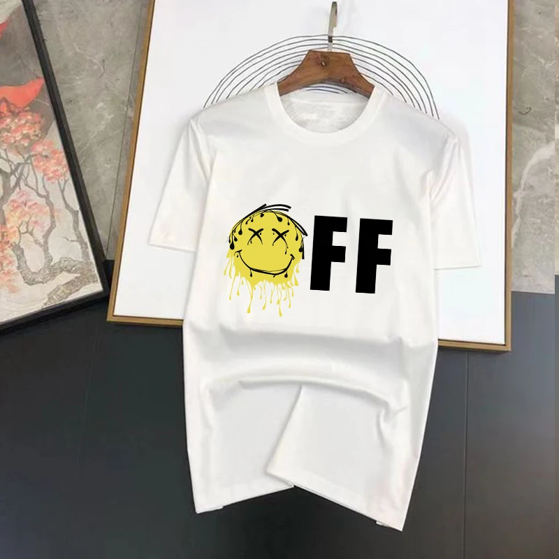 

2023Design Hot Sales Summer High Quality Cotton Men Loose T-shirts Smil Off Printed TShirts Short Sleeve Clothes Casual Top Tees